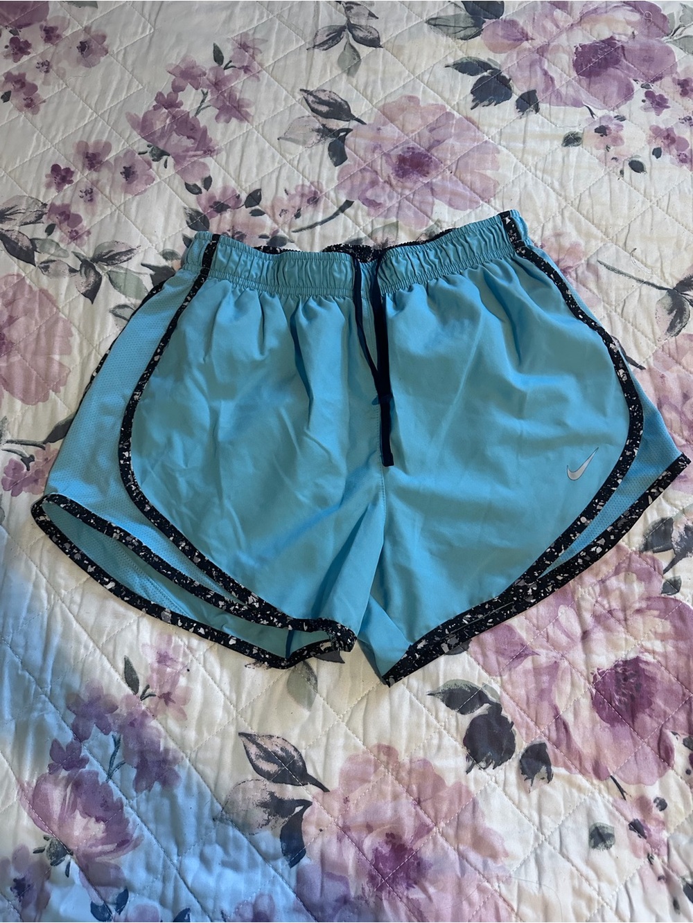 Nike Women's Sky Blue Athletic Shorts with Black Contrast Trim
